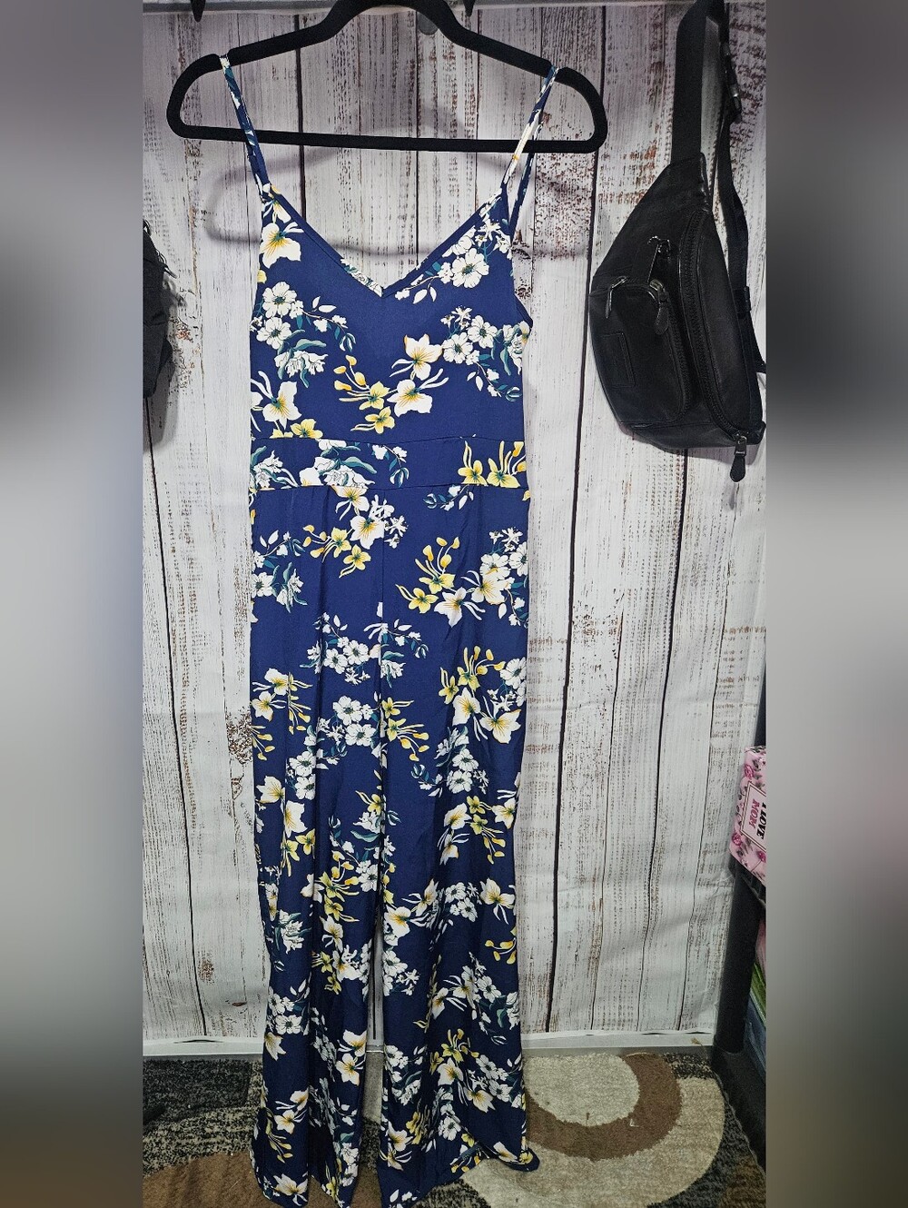 Floral Navy Wide-Leg Jumpsuit with Pockets - Picture 2 of 4